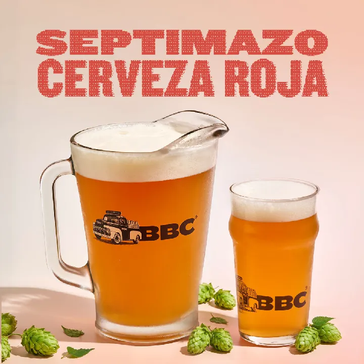 Septimazo IPA Cerveza Roja en jarra y pinta.