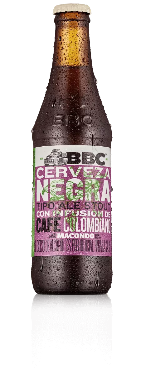 Botella de Macondo Cerveza Negra; imagen de referencia de la variedad.
