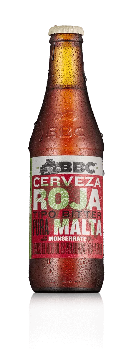 Botella de Monserrate Cerveza Roja; imagen de referencia de la variedad.